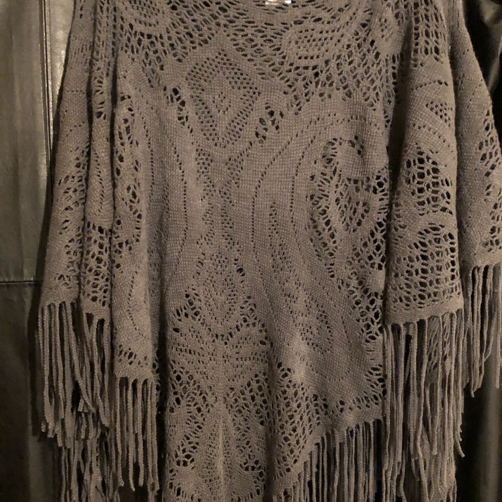 Knit charcoal grey shawl poncho cover up boho